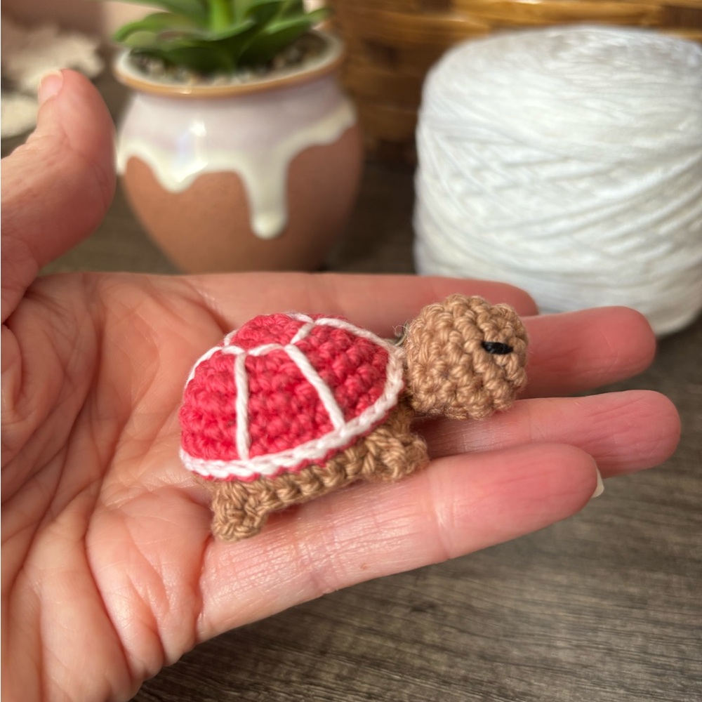 NEW Handcrafted Crochet Pink Turtle Keychain - Picture 3 of 5